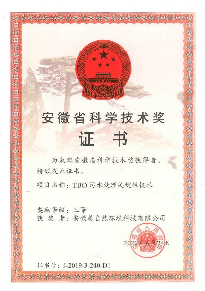 安徽省科学技术奖三等奖证书