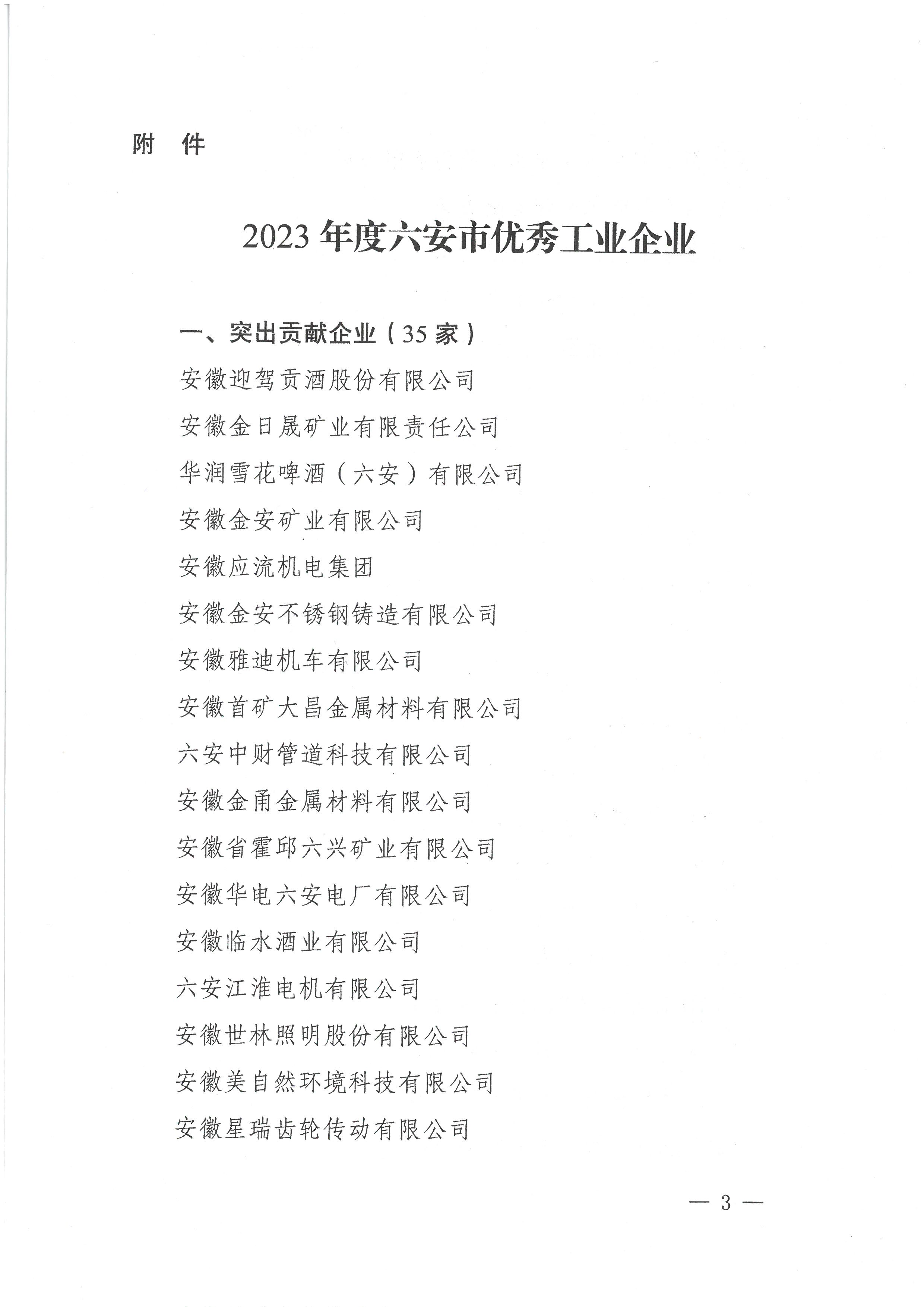 2023年度六安市优秀工业企业2
