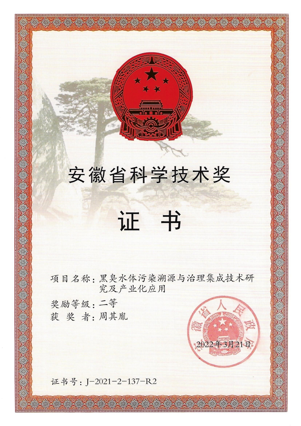 安徽省科学技术奖二等奖（周其胤）