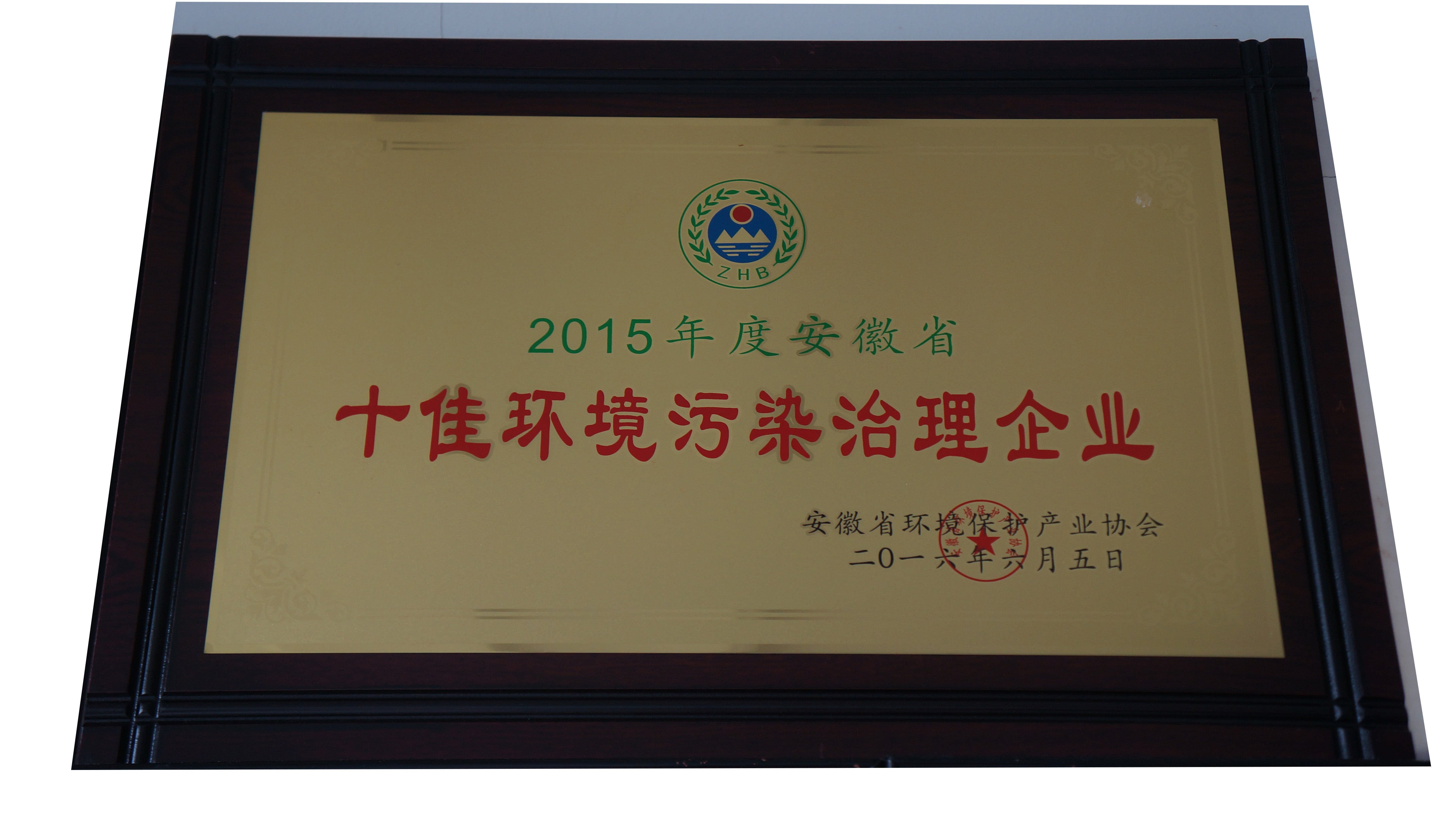 荣誉证书2015年十佳环境污染治理企业
